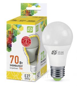 Лампа св/диод 7вт Е27 3000К LED-A60 ASD